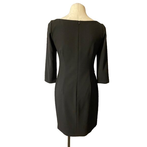 David Meister Dress Black 4 Small Career Church Sheath 3/4 Long Sleeve Starburst - Picture 6 of 9